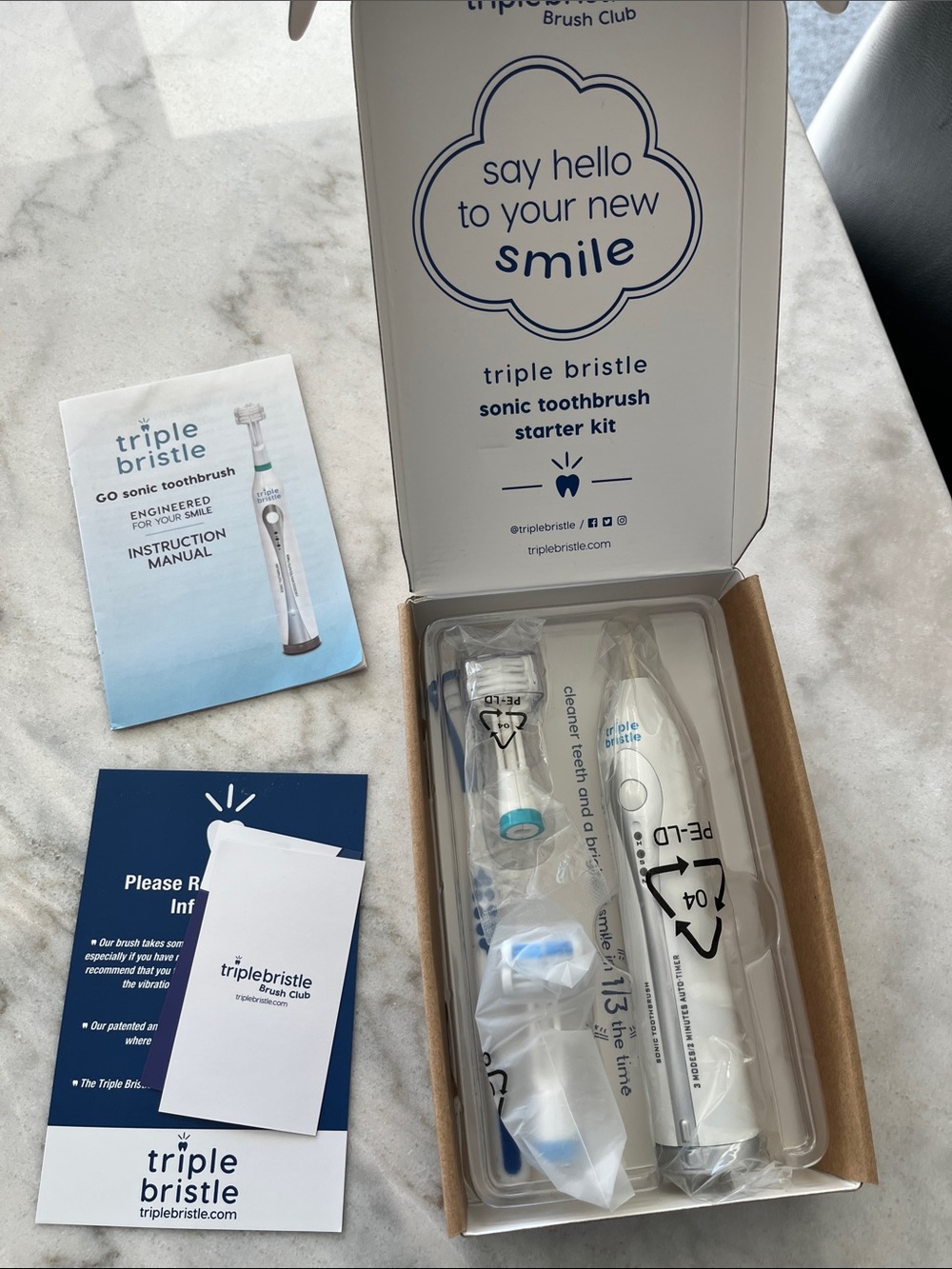 Triple Bristle Sonic Toothbrush Starter Kit - White by